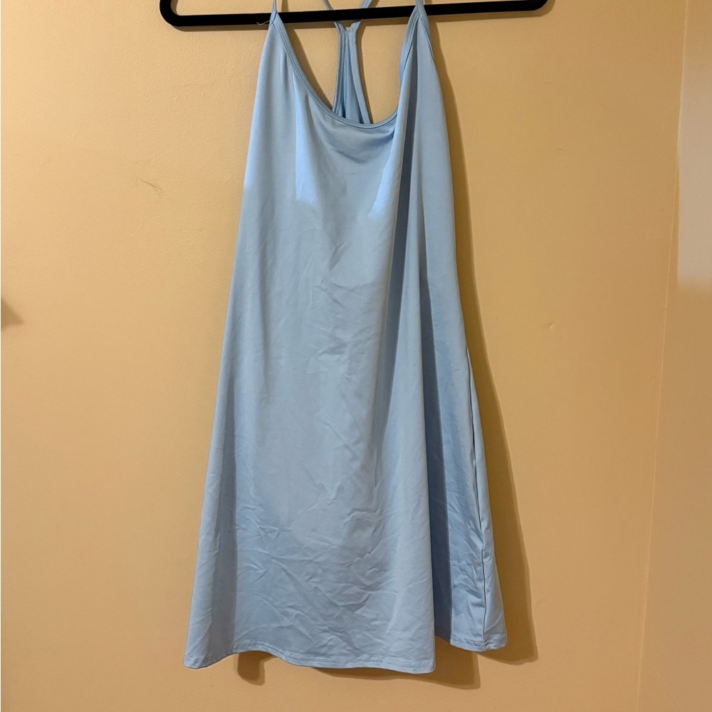 Light Blue Halter Dress With Built In Shorts And Pockets
